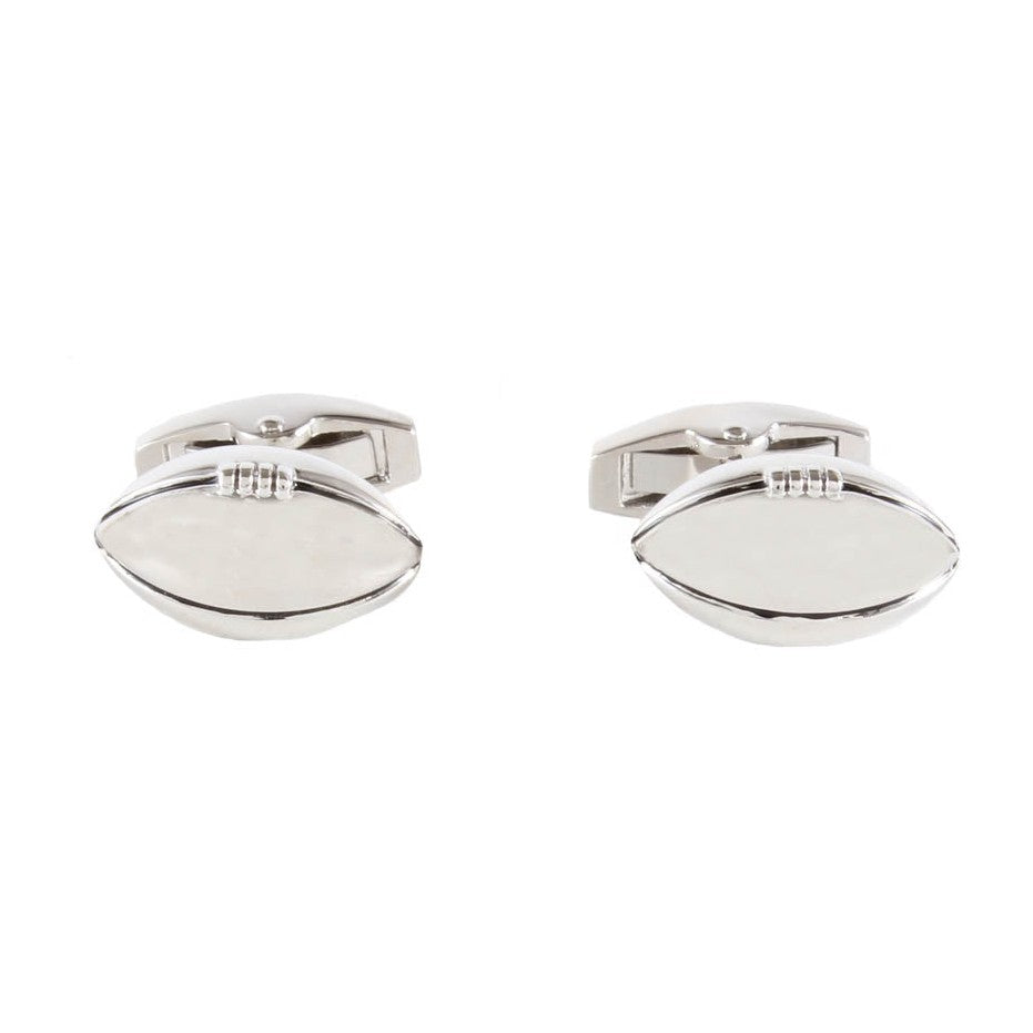 Silver Tone Rugby Ball Cufflinks - Leonard Silver - pair, front view