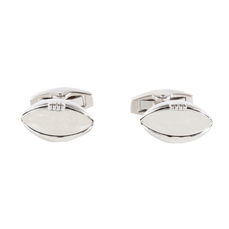 Silver Tone Rugby Ball Cufflinks - Leonard Silver - pair, front view