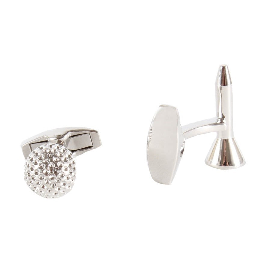 Golf Ball And Tee Cufflinks In Silver Tone - Leonard Silver - golf ball face and tee fitting