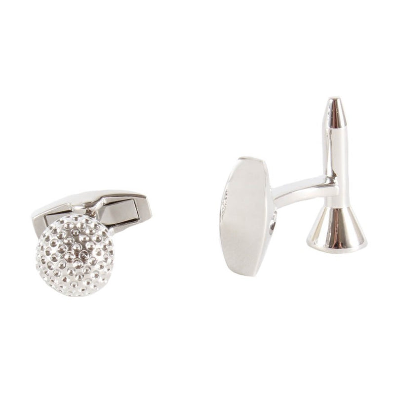 Golf Ball And Tee Cufflinks In Silver Tone - Leonard Silver - golf ball face and tee fitting