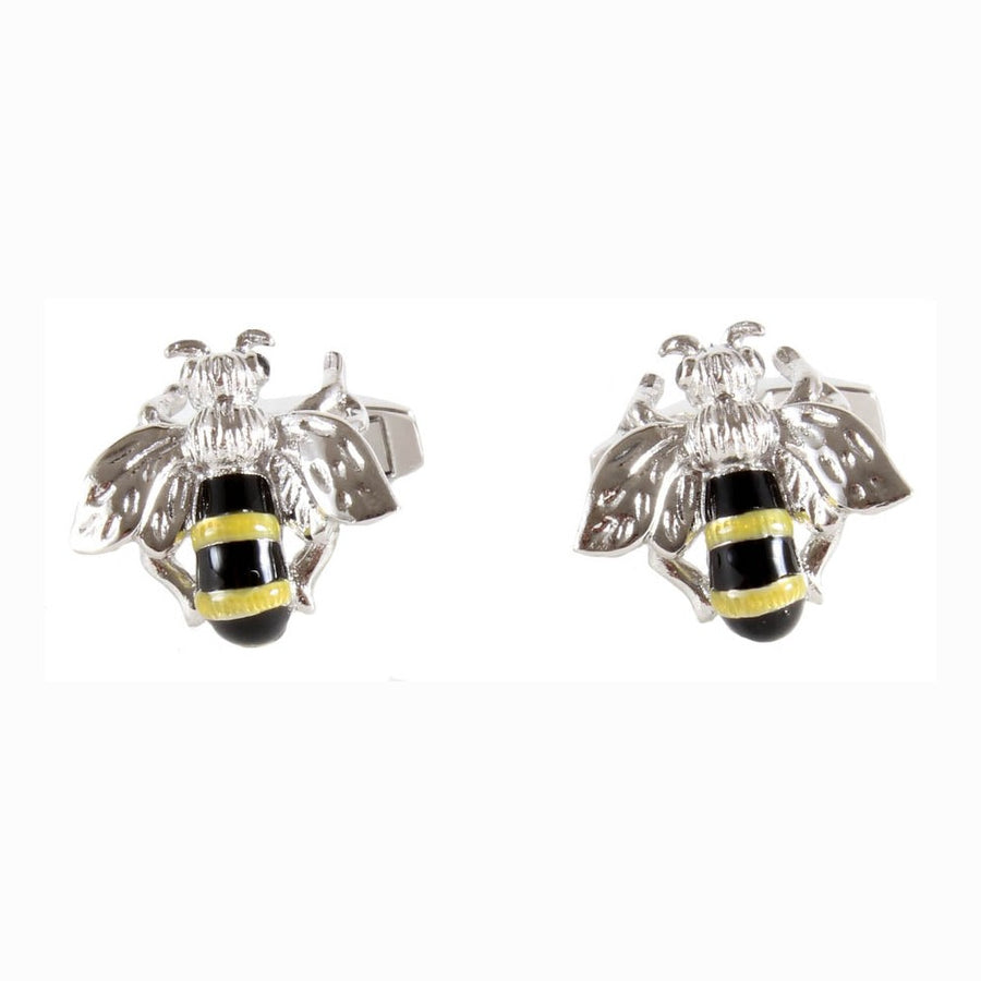 Black and Yellow Bee Cufflinks - Leonard Silver - pair, front view
