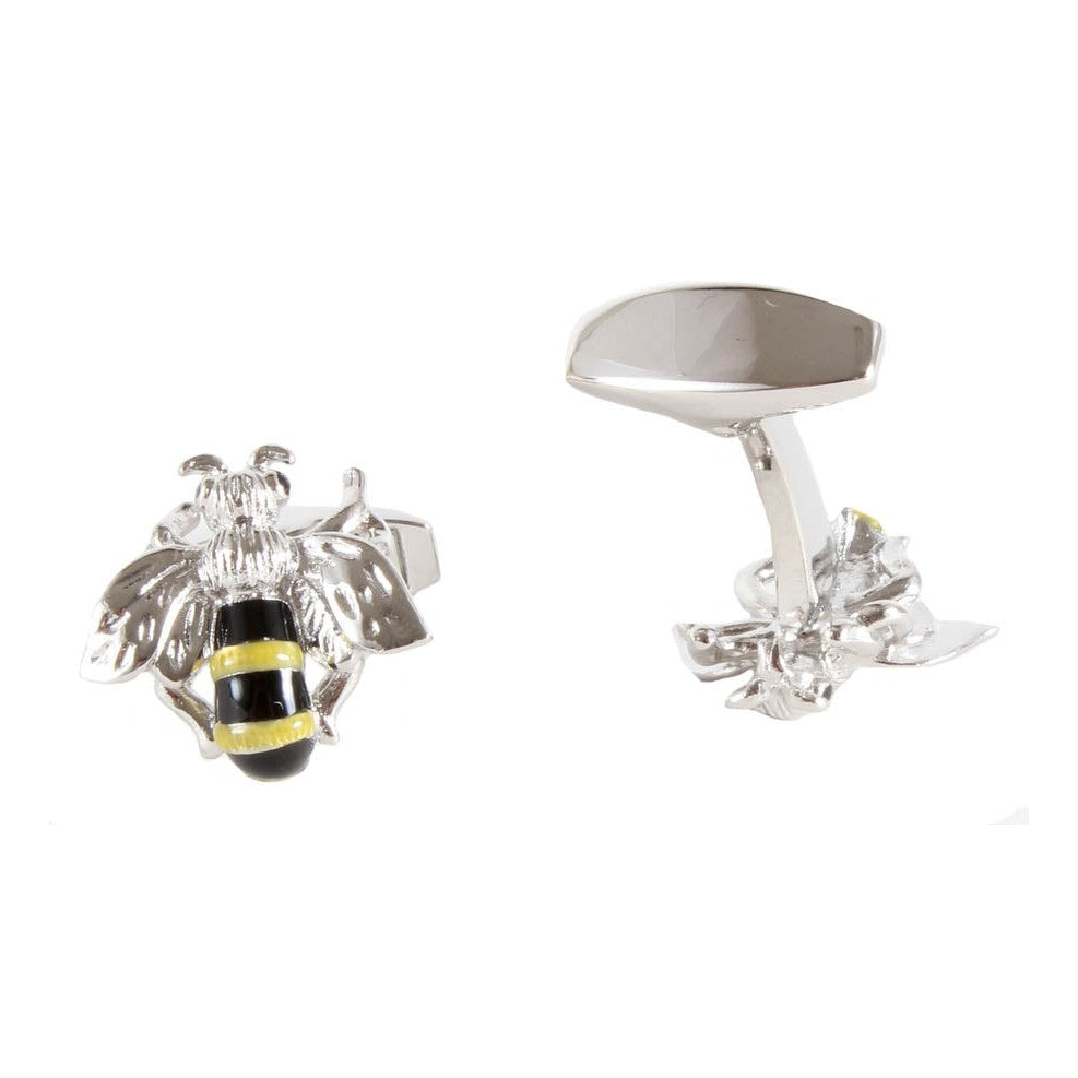 Black and Yellow Bee Cufflinks - Leonard Silver - front and back plate