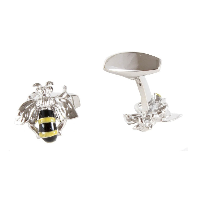 Black and Yellow Bee Cufflinks - Leonard Silver - front and back plate