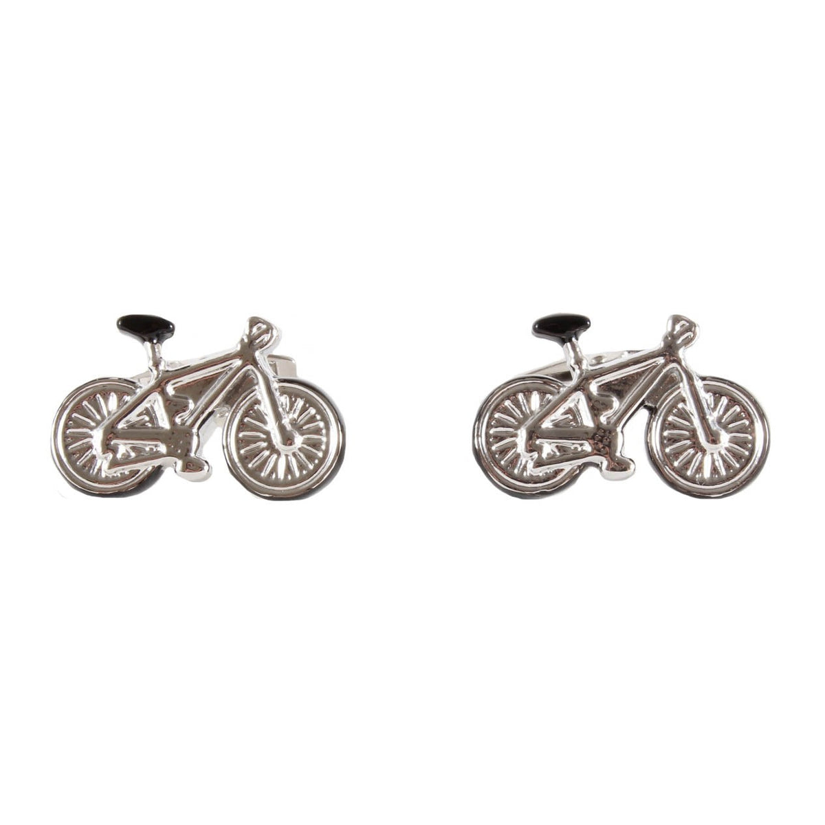 Silver Tone Bicycle Cufflinks With Black Detail - Leonard Silver - pair, front view