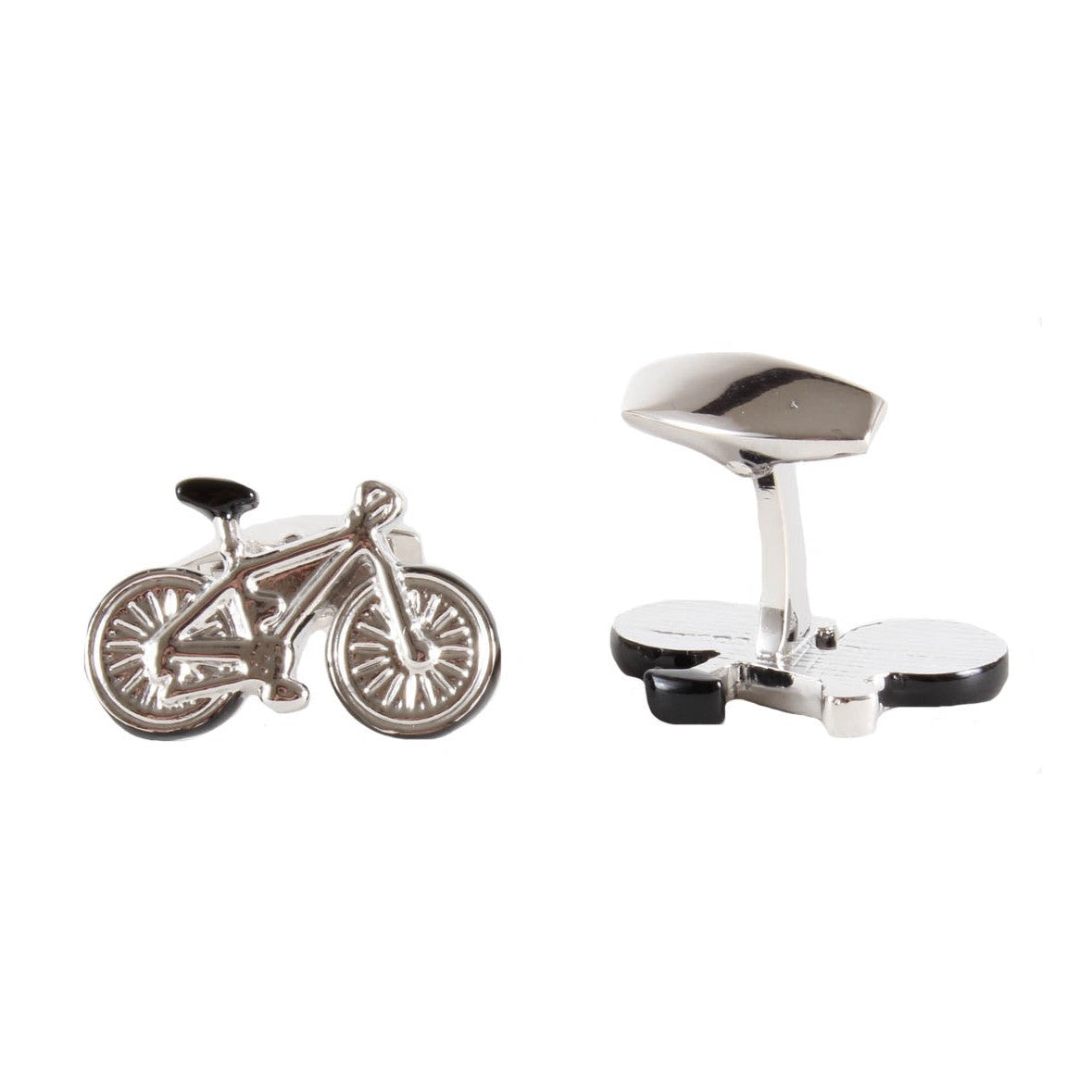 Silver Tone Bicycle Cufflinks With Black Detail - Leonard Silver - detail of plain back plate