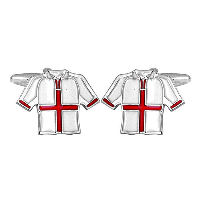 England Football Shirt Enamel Cufflinks, Rhodium Plated - Leonard Silver - pair shown front on