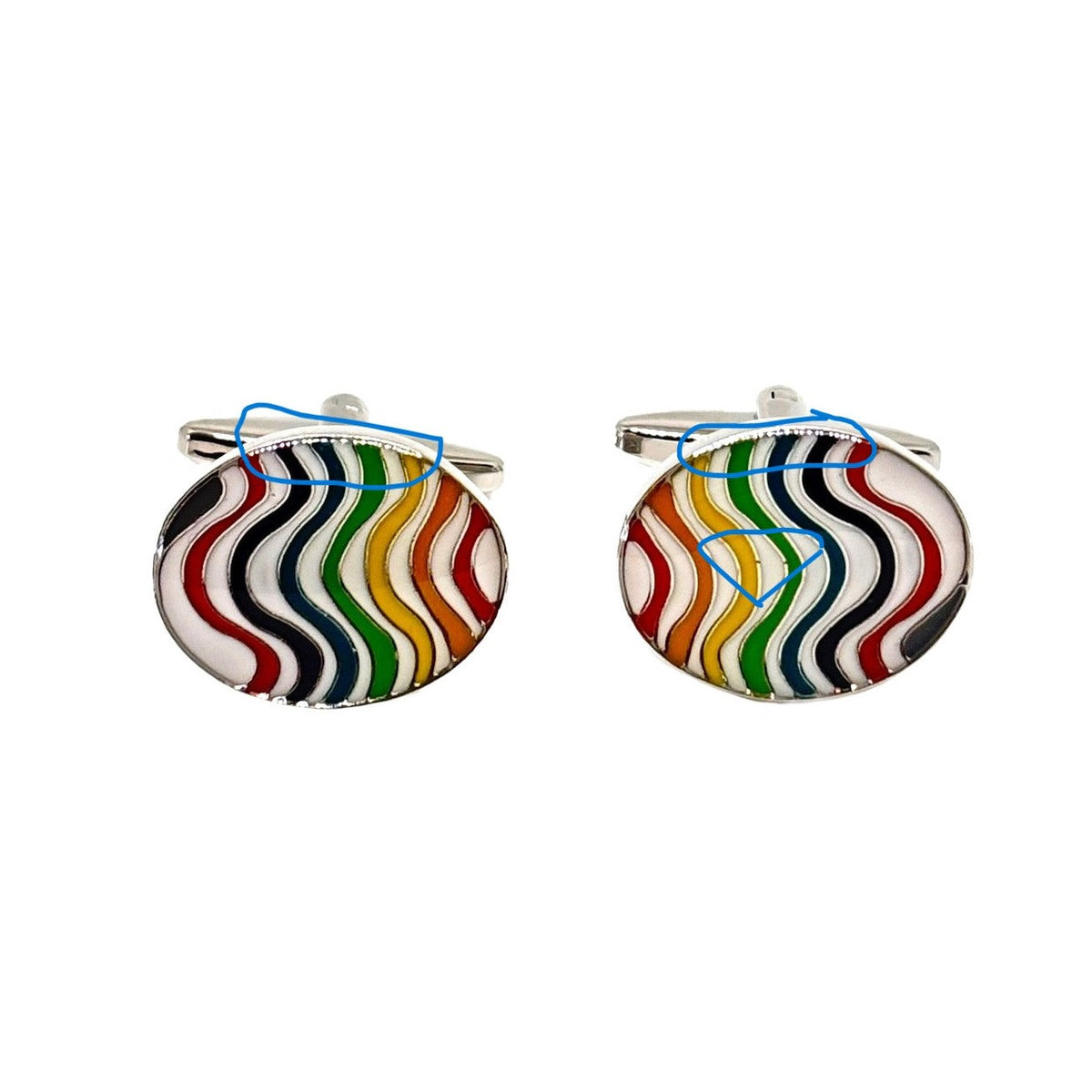 Rainbow Wave Oval Enamel Cufflinks - Leonard Silver - front pair