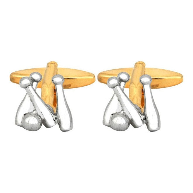 Skittles Ball Two-Tone Rhodium & Gold Plated Cufflinks - Leonard Silver - front view of pair