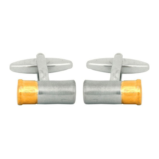 Gun Cartridge Two-Tone Rhodium & Gold Plated Cufflinks - Leonard Silver - front view of pair
