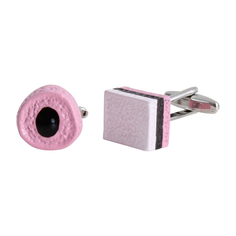 Pink Liquorice Allsorts Rhodium Plated Cufflinks - Leonard Silver - round and square pair