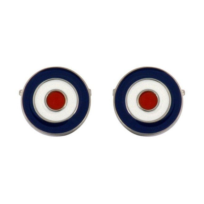 RAF Roundel Enamel Rhodium Plated Cufflinks - Leonard Silver - pair, front view