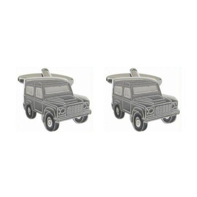 Grey 4x4 Land Vehicle Rhodium Plated Cufflinks - Leonard Silver - pair, front view