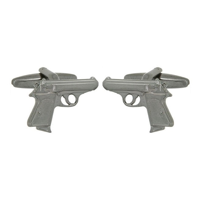 Gun Metal Plated Pistol Cufflinks - Leonard Silver - pair shown front on