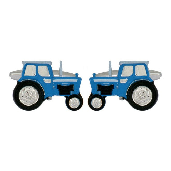 Blue Tractor Rhodium Plated Cufflinks - Leonard Silver - pair, front view