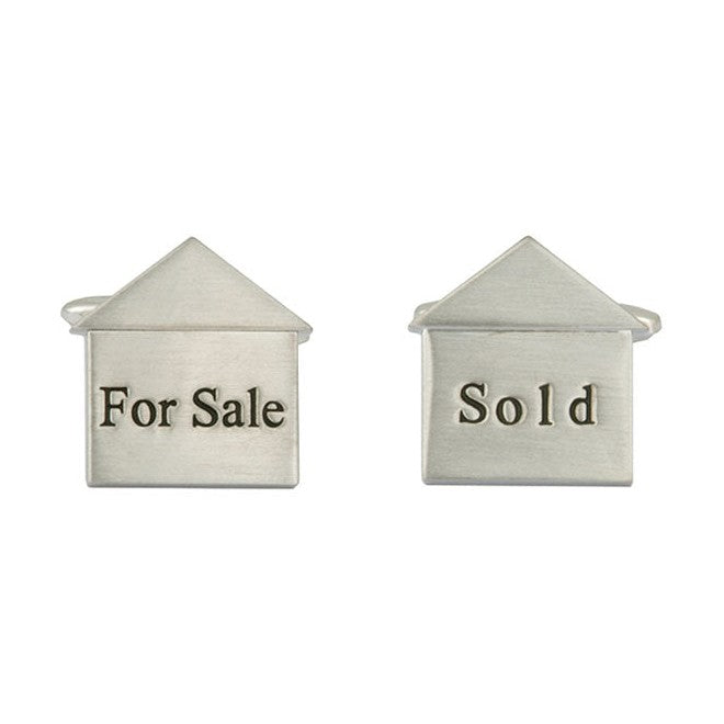 For Sale & Sold House Rhodium Plated Cufflinks - Leonard Silver - pair shown front on