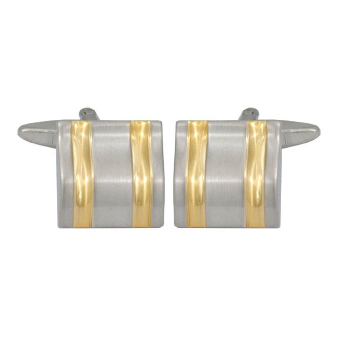 Rhodium Plated Square Cufflinks With Gold Plated Lines - Leonard Silver - pair, front view