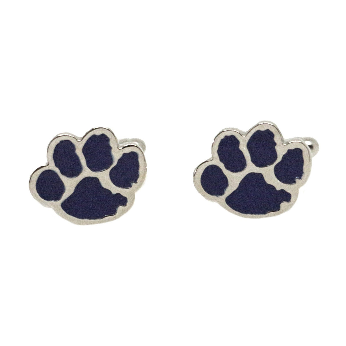 Blue Paw Print Rhodium Plated Cufflinks - Leonard Silver - pair, front view