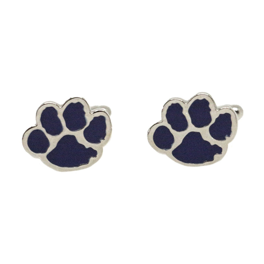 Blue Paw Print Rhodium Plated Cufflinks - Leonard Silver - pair, front view