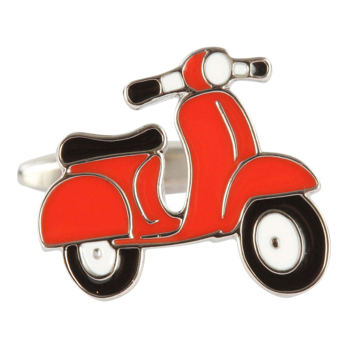 Red Motor Scooter Rhodium Plated Cufflinks - Leonard Silver - front