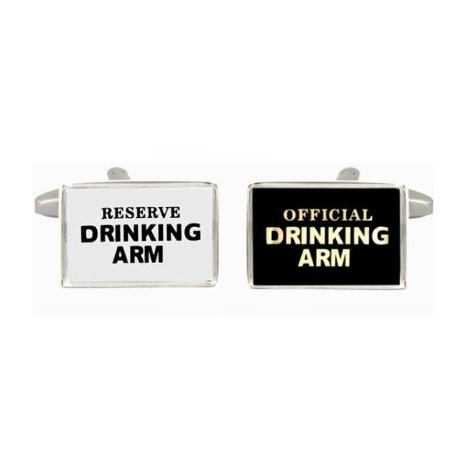 'Drinking Arm' Black & White Rhodium Plated Cufflinks - Leonard Silver - pair, front