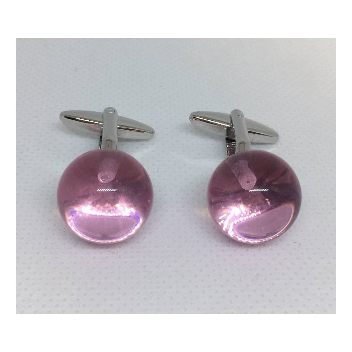 Pink Glass Marble Cufflinks - Leonard Silver - front and bar backs