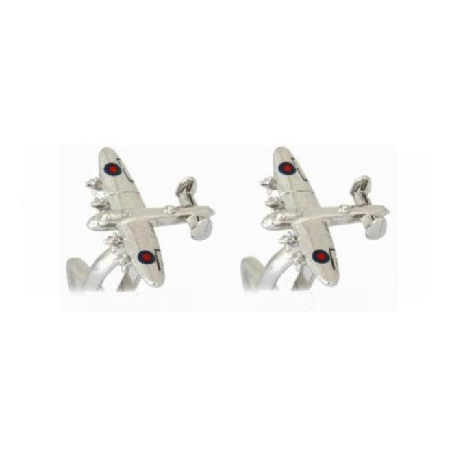 Lancaster Bomber Rhodium Plated Cufflinks - Leonard Silver - pair shown from above