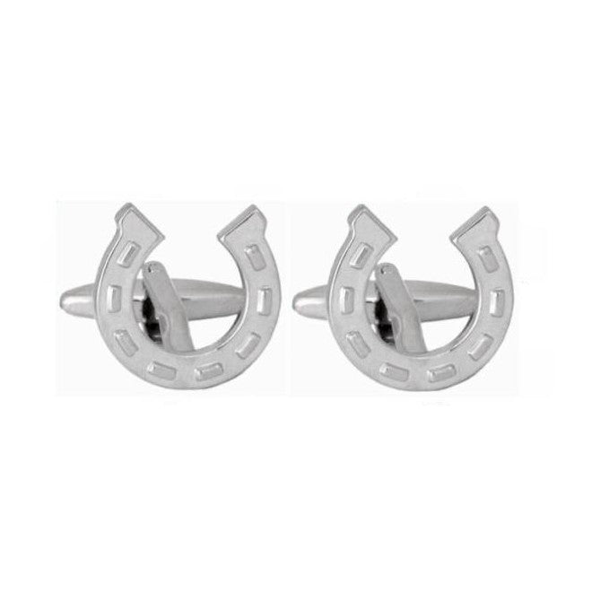 Horseshoe Rhodium Plated Cufflinks - Leonard Silver - front view of pair