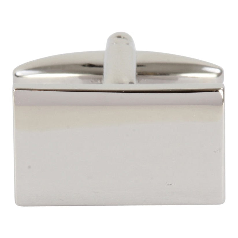 Polished Plain Rectangle Rhodium Plated Cufflinks - Leonard Silver - single cufflink front