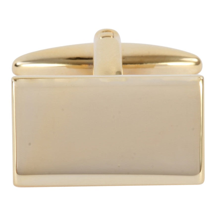 Plain Gold Plated Rectangle Cufflinks - Leonard Silver - single cufflink front view
