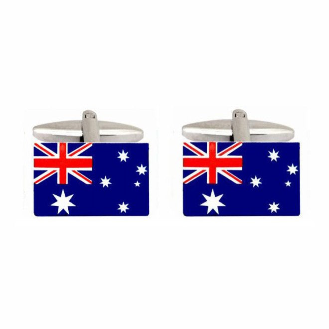 Australian Flag Rhodium Plated Cufflinks - Leonard Silver - front view of the pair