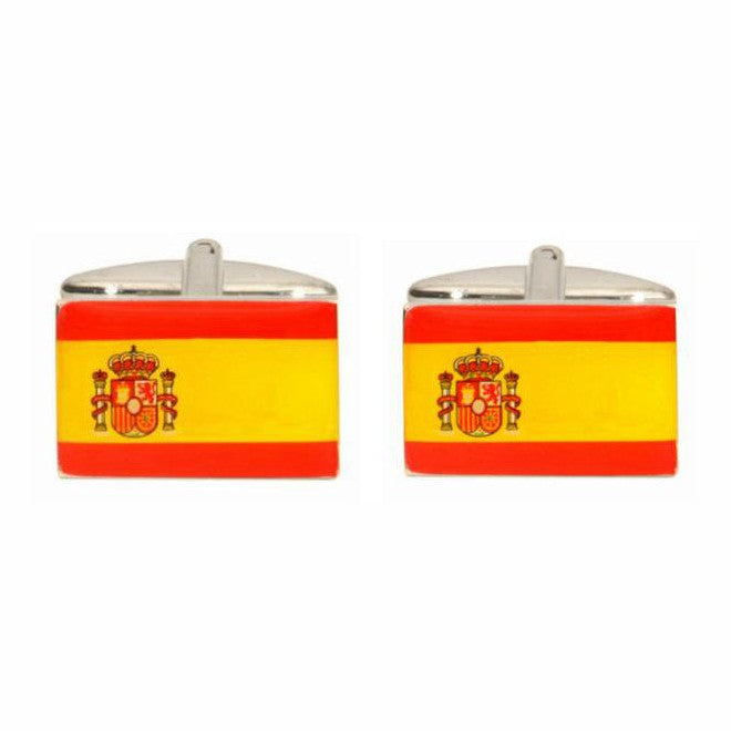 Spanish Flag Rhodium Plated Cufflinks - Leonard Silver - pair shown front on