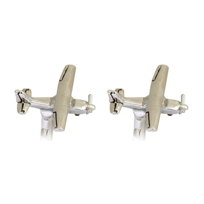 Cessna 172 Aircraft Rhodium Plated Cufflinks - Leonard Silver - pair, front view