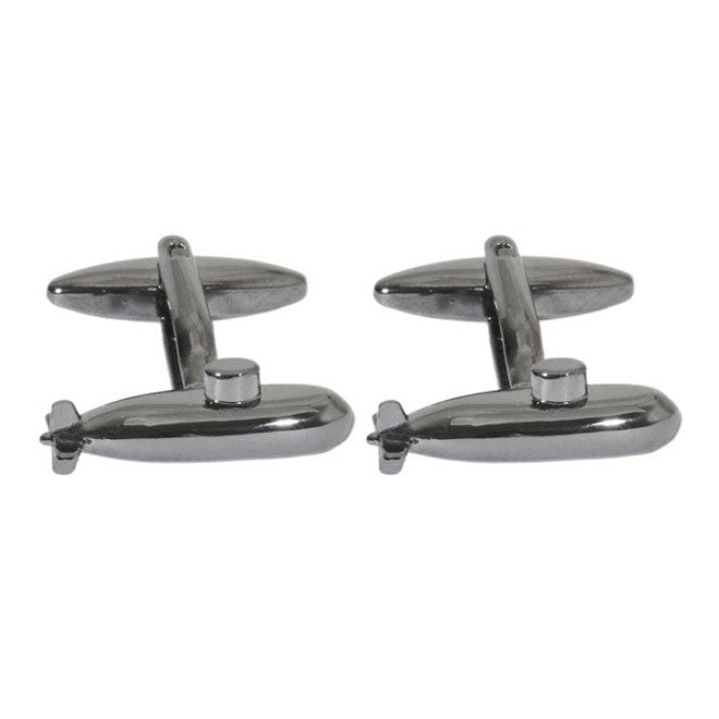 Submarine Gun Metal Plated Cufflinks - Leonard Silver - pair shown front and back