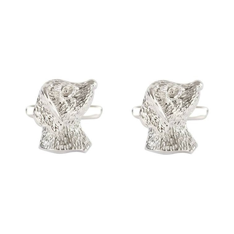Dog's Head Rhodium Plated Cufflinks - Leonard Silver - pair, front view