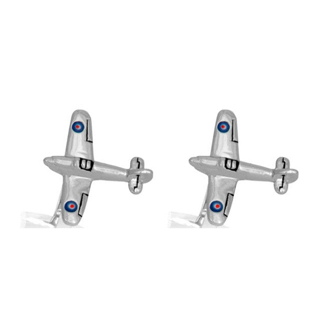3D Hurricane Aircraft Rhodium Plated Cufflinks - Leonard Silver - pair shown from above