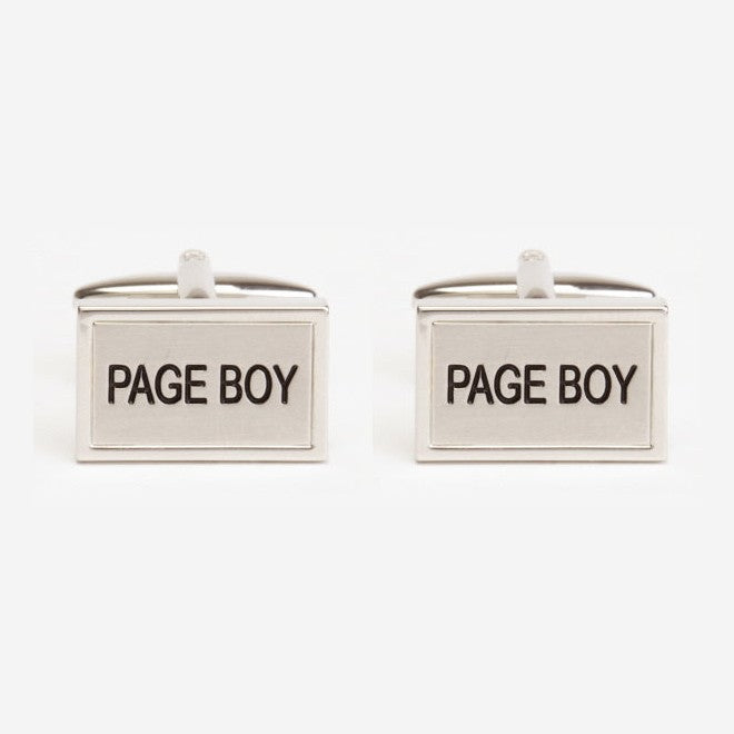 Page Boy Rhodium Plated Cufflinks - Leonard Silver - front view of both cufflinks