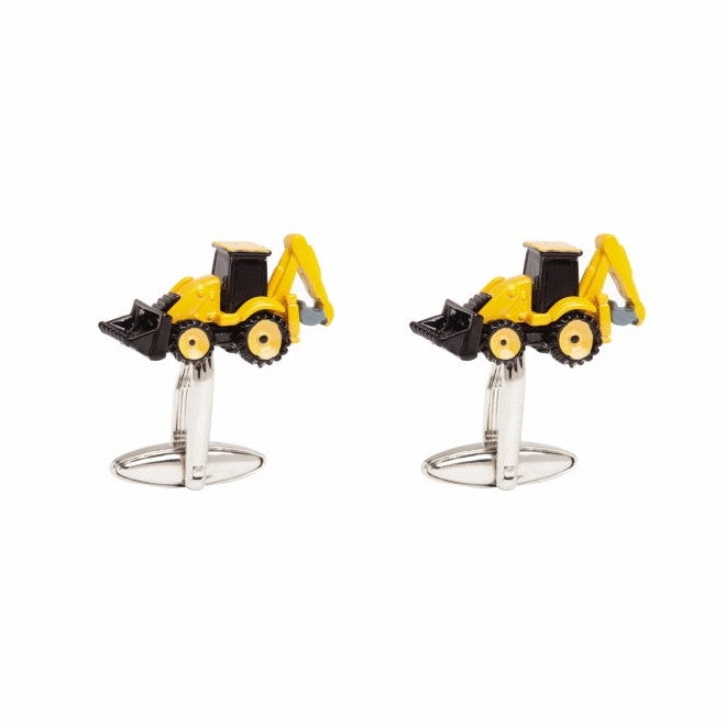 Yellow and Black Digger Rhodium Plated Cufflinks - Leonard Silver - front view of pair
