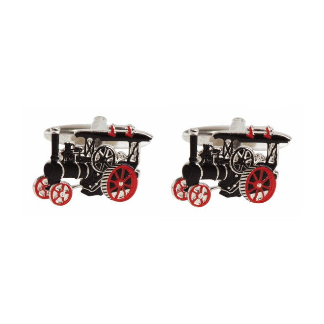 Traction Engine Rhodium Plated Cufflinks - Leonard Silver - pair shown front on