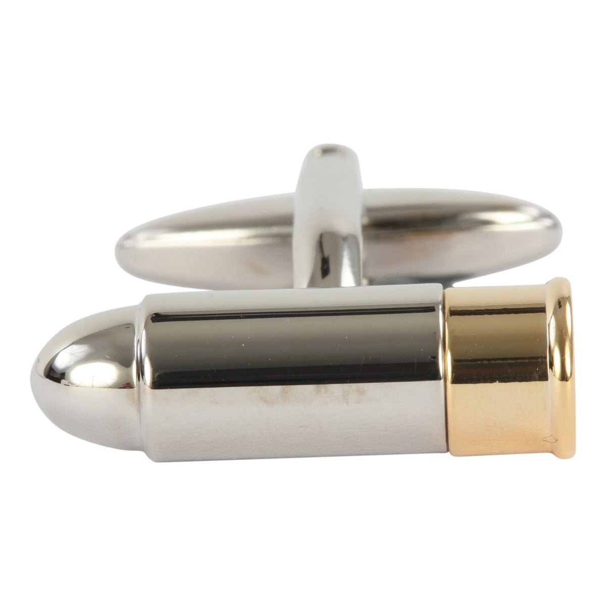 Two Tone Bullet Cufflinks - Leonard Silver - single cufflink, side view