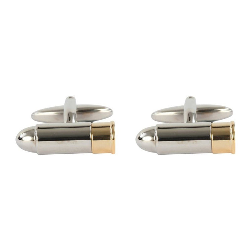 Two Tone Bullet Cufflinks - Leonard Silver - pair shown front on