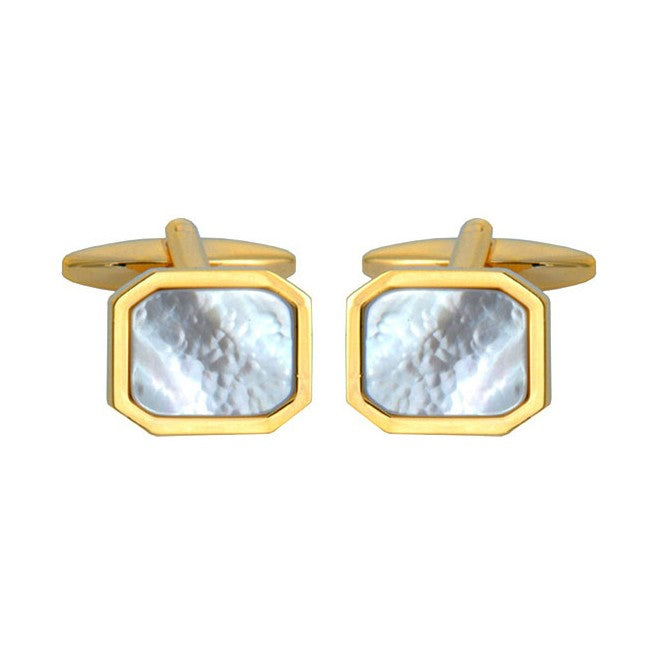 Mother of Pearl Cut Corner Gold Plated Cufflinks - Leonard Silver - front view of pair