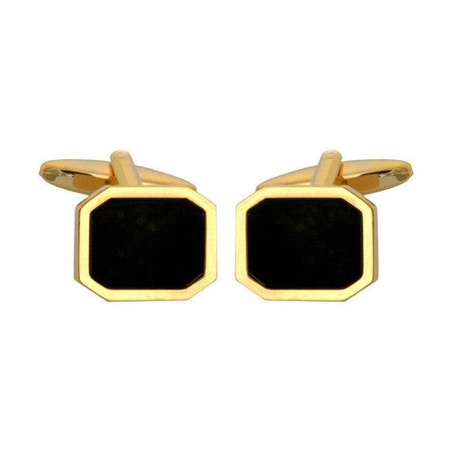 Onyx Cut Corner Rectangular Cufflinks - Leonard Silver - pair shown front on