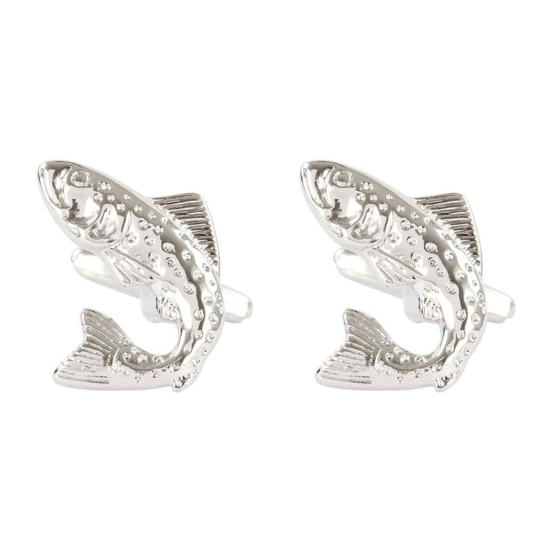 Leaping Salmon Cufflinks in Silver Tone - Leonard Silver - pair shown front