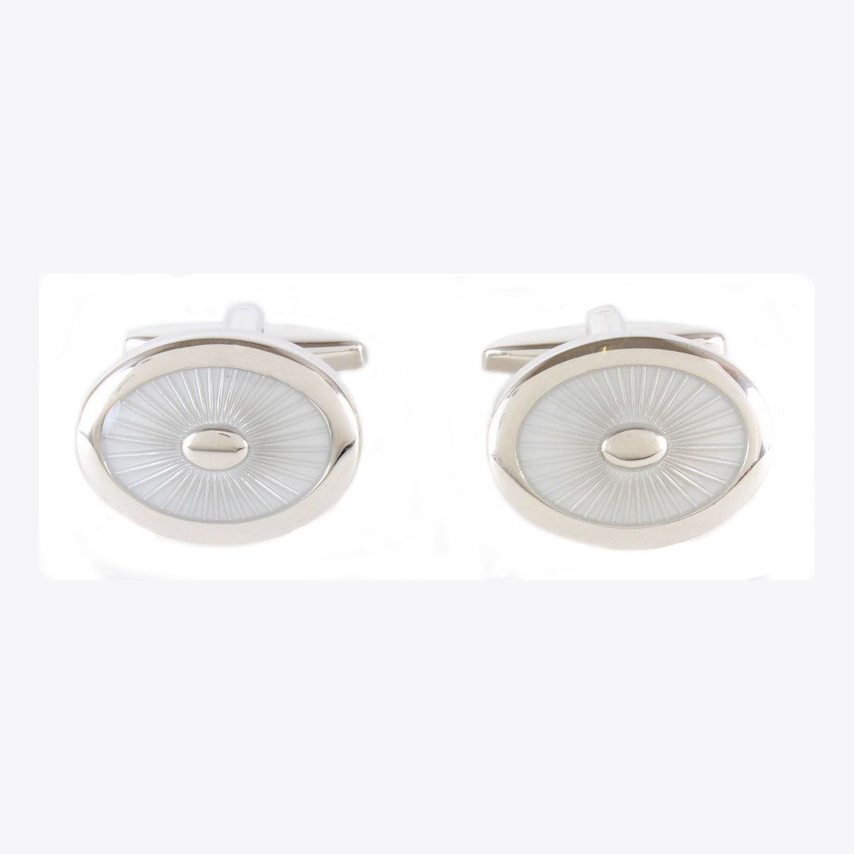 Ivory Enamel Oval Cufflinks - Leonard Silver - pair shown front on
