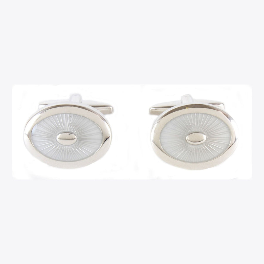 Ivory Enamel Oval Cufflinks - Leonard Silver - pair shown front on