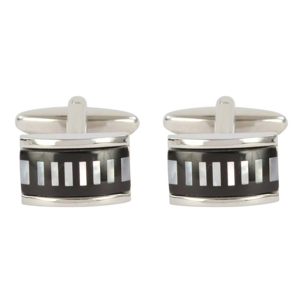 Mother Of Pearl Onyx Stripe Cufflinks - Leonard Silver - front view of the pair