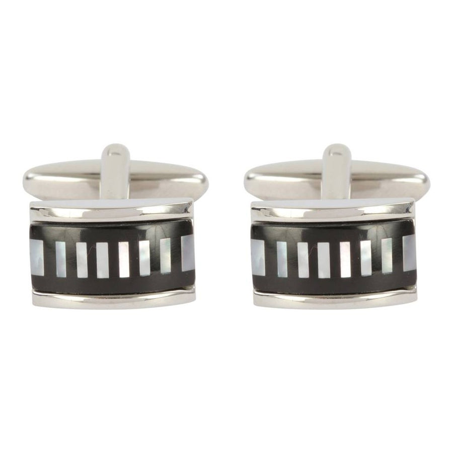 Mother Of Pearl Onyx Stripe Cufflinks - Leonard Silver - front view of the pair