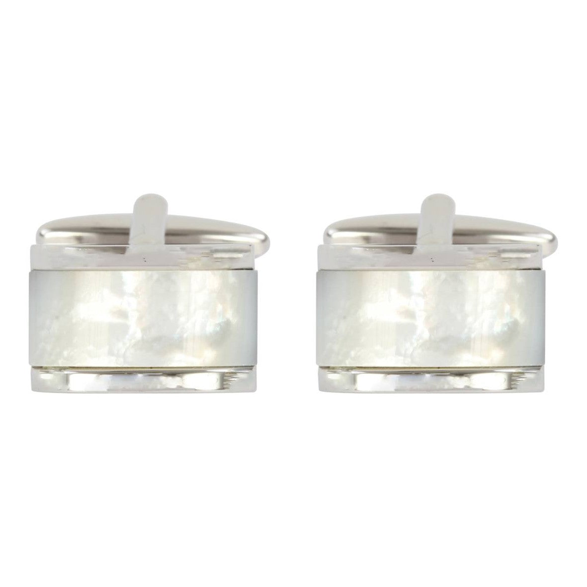 Mother of Pearl Domed Rectangle Cufflinks - Leonard Silver - pair shown front on