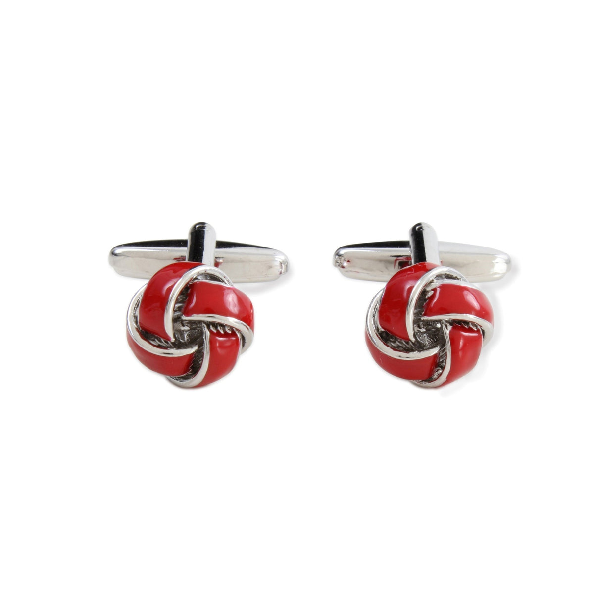 Red Knot Cufflinks - Leonard Silver - knot detail and bar backs