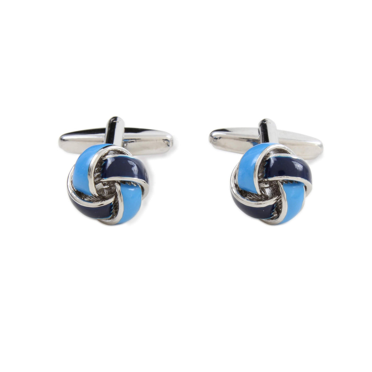 Two-Tone Blue Knot Cufflinks - Leonard Silver - pair, front view